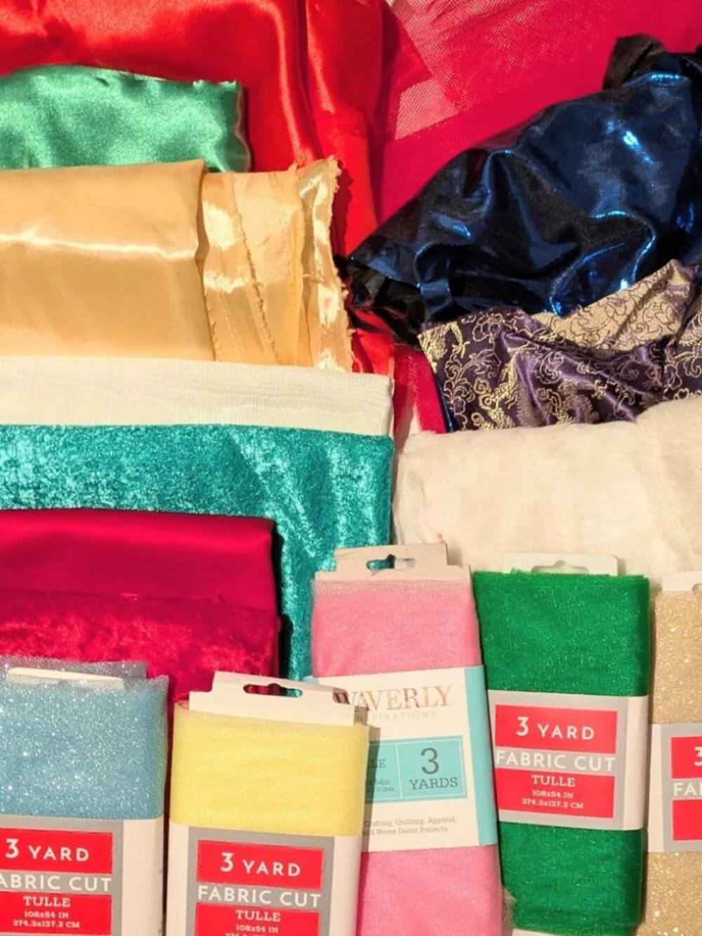 Fabric Lot: Tulle, Satin, Lace, Velvet, Fur UNUSED Almost 5 Pounds!